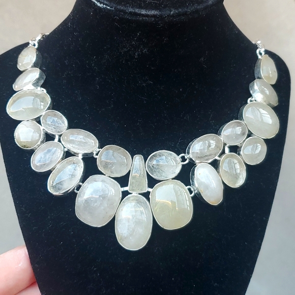 New Oversized Golden Rutile 925 Silver Statement Necklace. - Picture 2 of 16